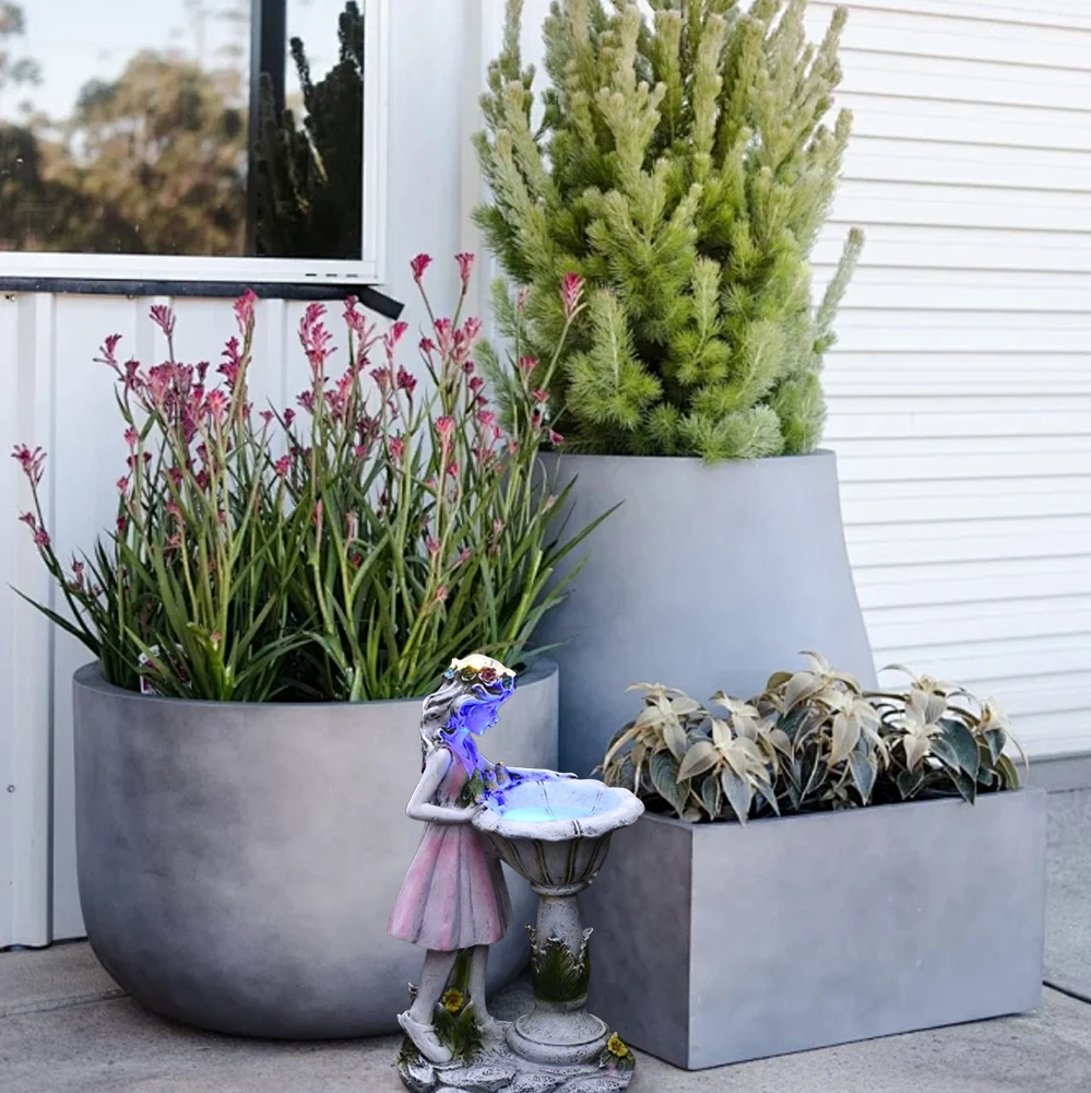 Art Deco Resin Fairy Girl Pink Outdoor Floor Lamp Courtyard