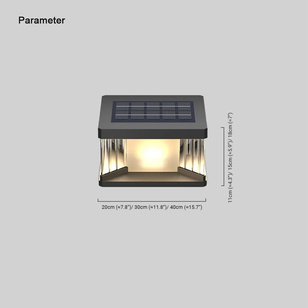 Modern Metal Rectangular Black Solar Outdoor Pillar Light Patio
