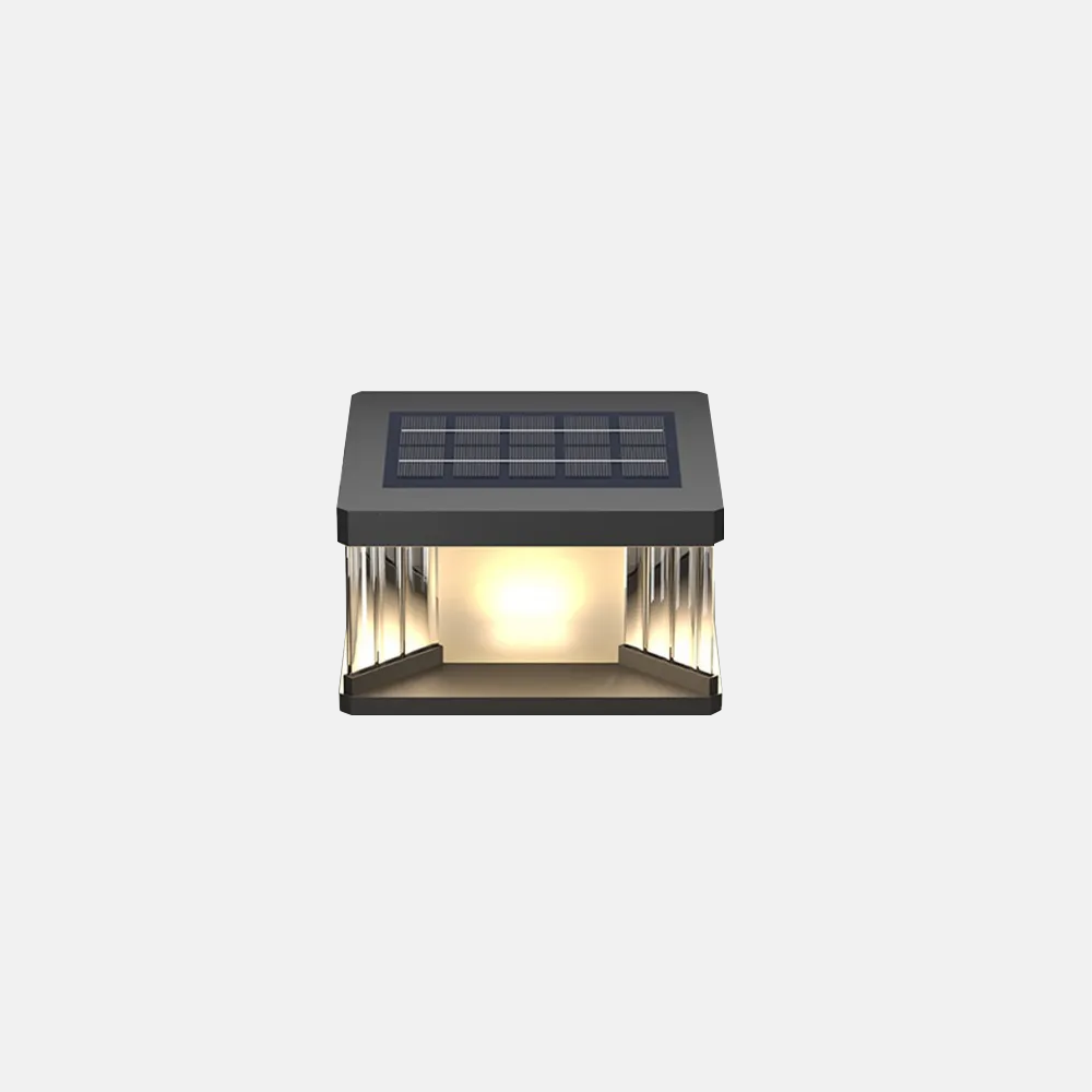 Modern Metal Rectangular Black Solar Outdoor Pillar Light Patio