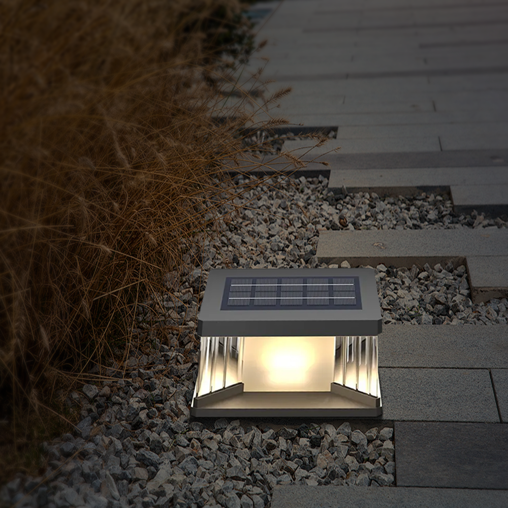 Modern Metal Rectangular Black Solar Outdoor Pillar Light Patio