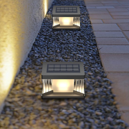 Modern Metal Rectangular Black Solar Outdoor Pillar Light Patio