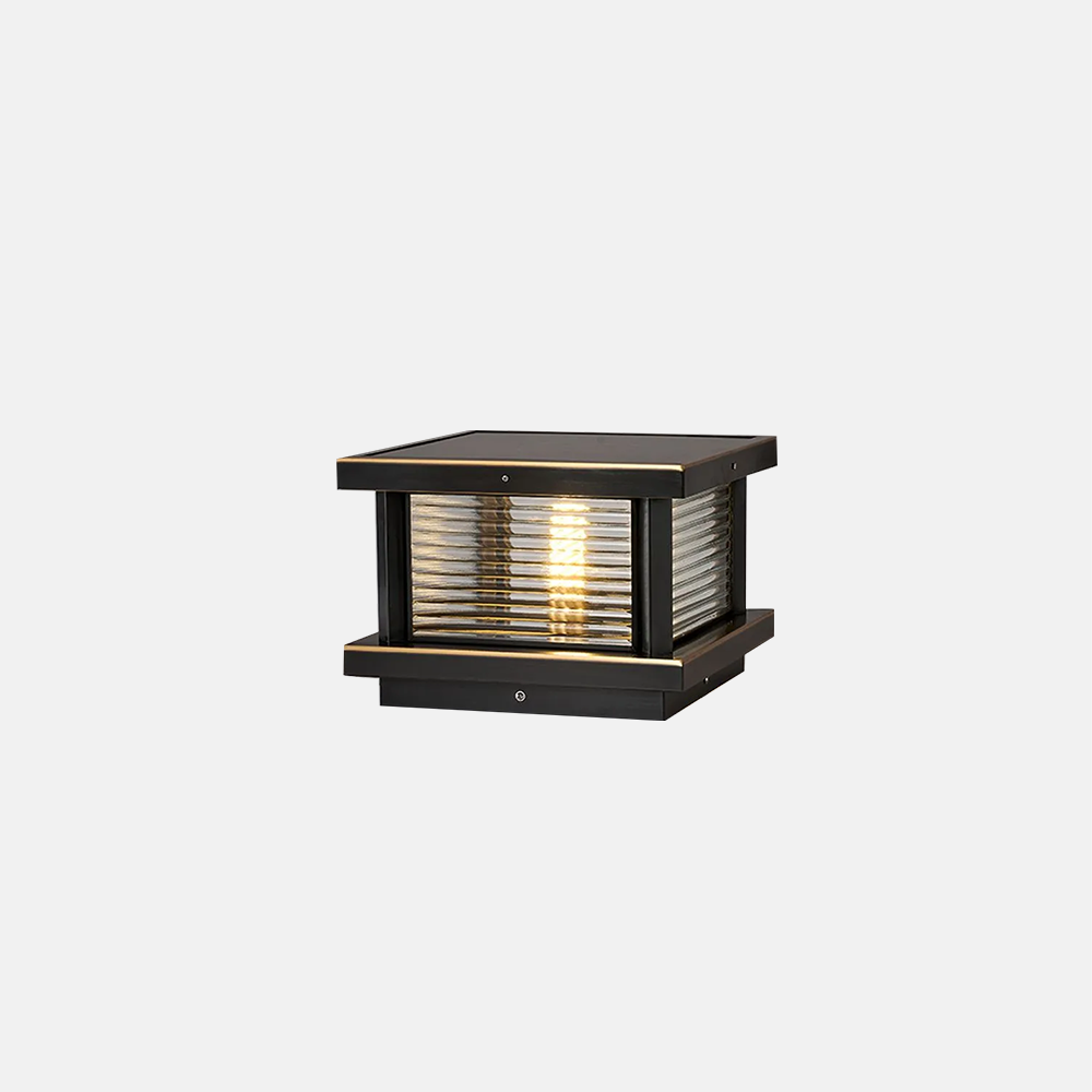 Modern Metal Glass Square Black Brass Bronze Outdoor Pillar Light Outdoor