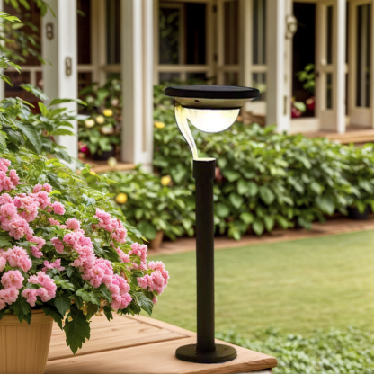 Modern Metal Bowled Dark Grey Outdoor Bollard Light Outdoor