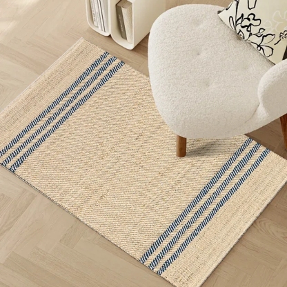 Meadow Striped Riofu Jute Natural Rug Bedroom