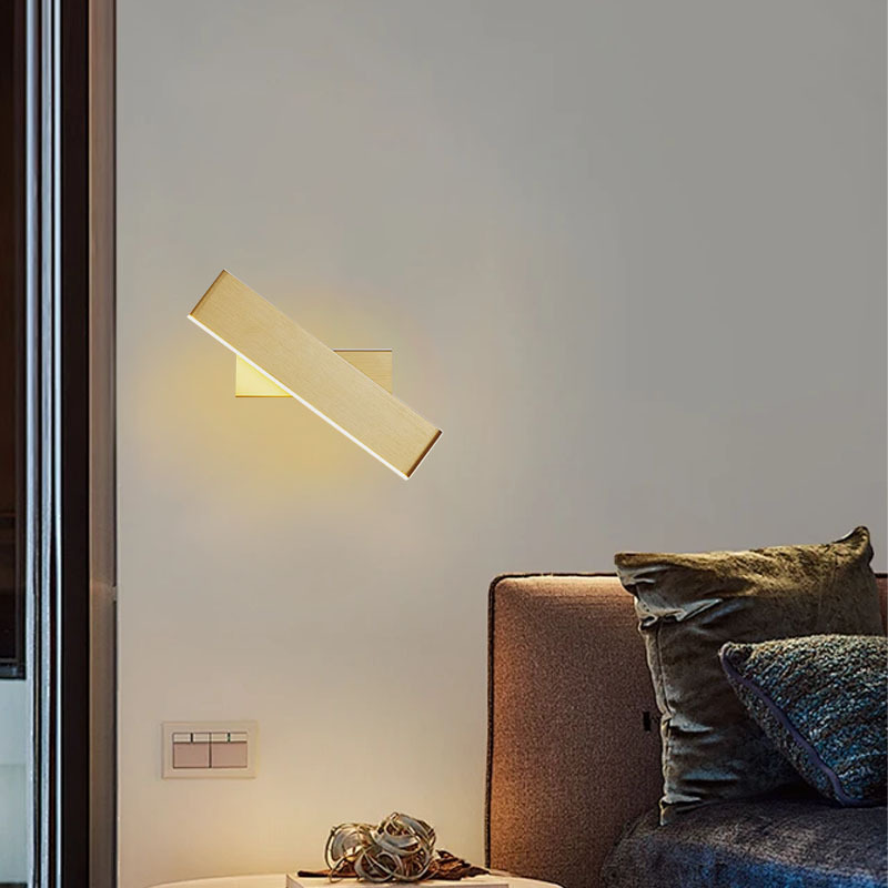 Modern Rectangular Metal Rotatable Wall Lamp Black Gold Brown Bedroom