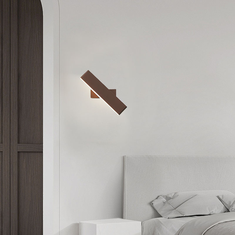 Modern Rectangular Metal Rotatable Wall Lamp Black Gold Brown Bedroom