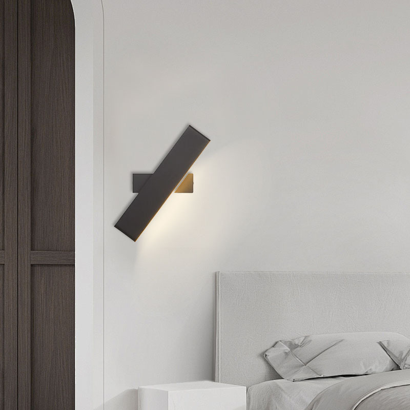 Modern Rectangular Metal Rotatable Wall Lamp Black Gold Brown Bedroom