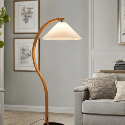 Modern Metal Fabric Beige Brown White Bedroom Floor Lamp