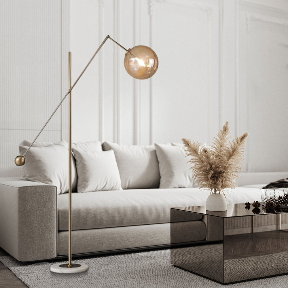 Modern Metal Glass Antique Brass Linear Floor Lamp Bedroom