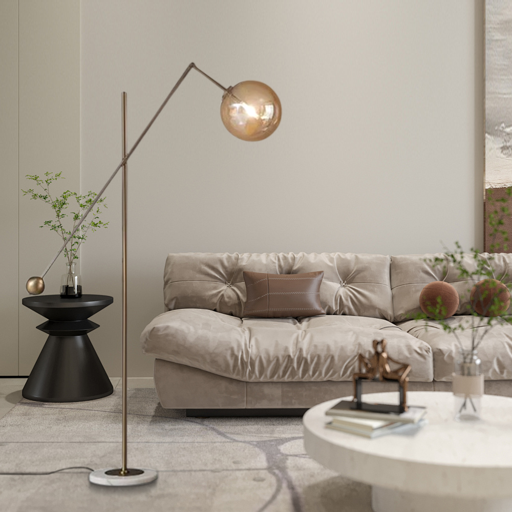 Modern Metal Glass Antique Brass Linear Floor Lamp Bedroom