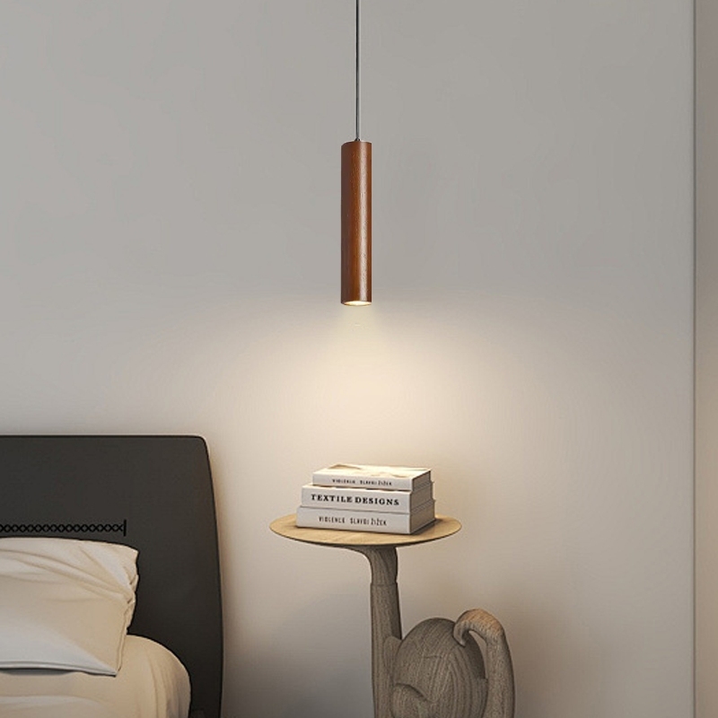 Minimalist Linear Pendant Light Brown Yellow Wooden Riofu 