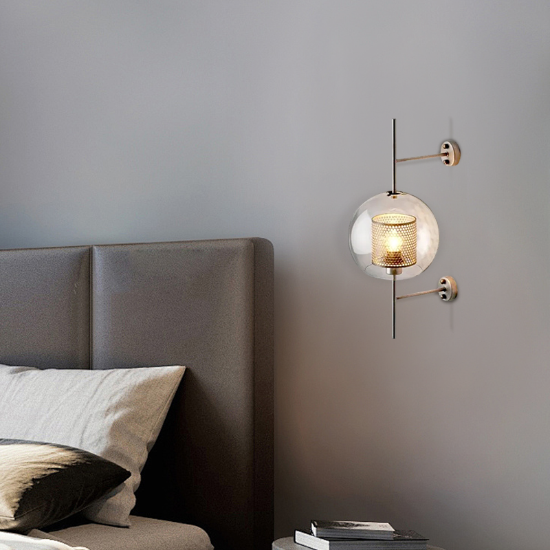 Modern Metal Glass Geometric Wall Lamp Copper/Silver Living Room