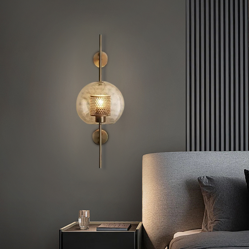 Modern Metal Glass Geometric Wall Lamp Copper/Silver Living Room