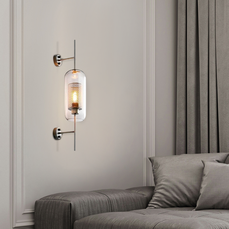 Modern Metal Glass Geometric Wall Lamp Copper/Silver Living Room