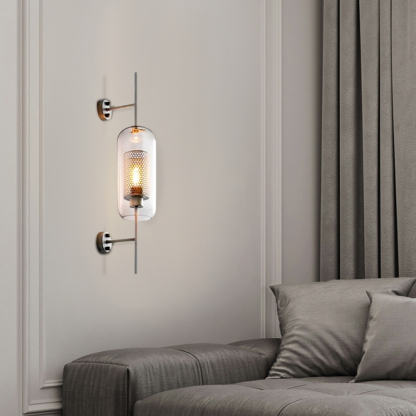Modern Metal Glass Geometric Wall Lamp Copper/Silver Living Room