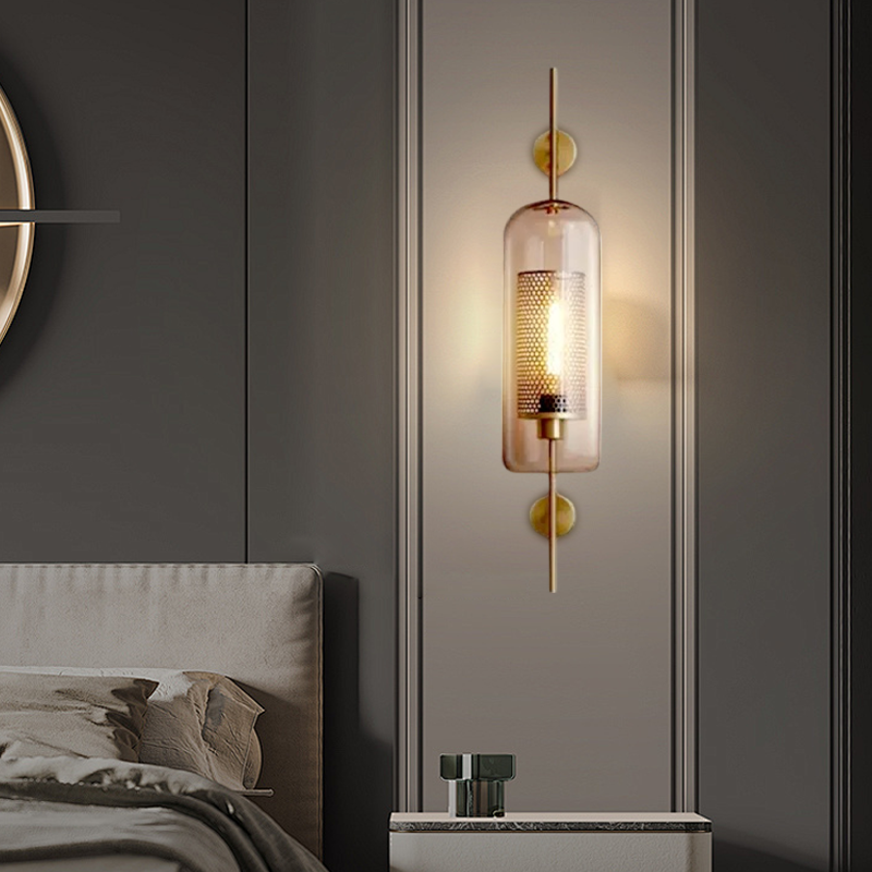 Modern Metal Glass Geometric Wall Lamp Copper/Silver Living Room