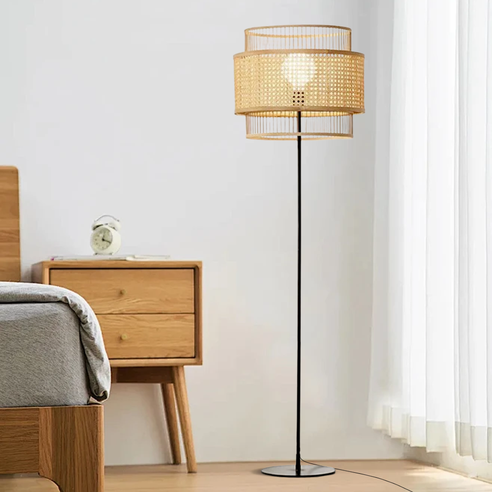Modern Rattan Lantern Log Color Floor Lamp Living Room