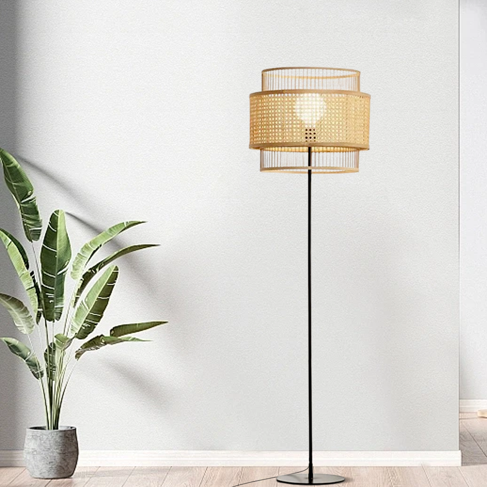 Modern Rattan Lantern Log Color Floor Lamp Living Room