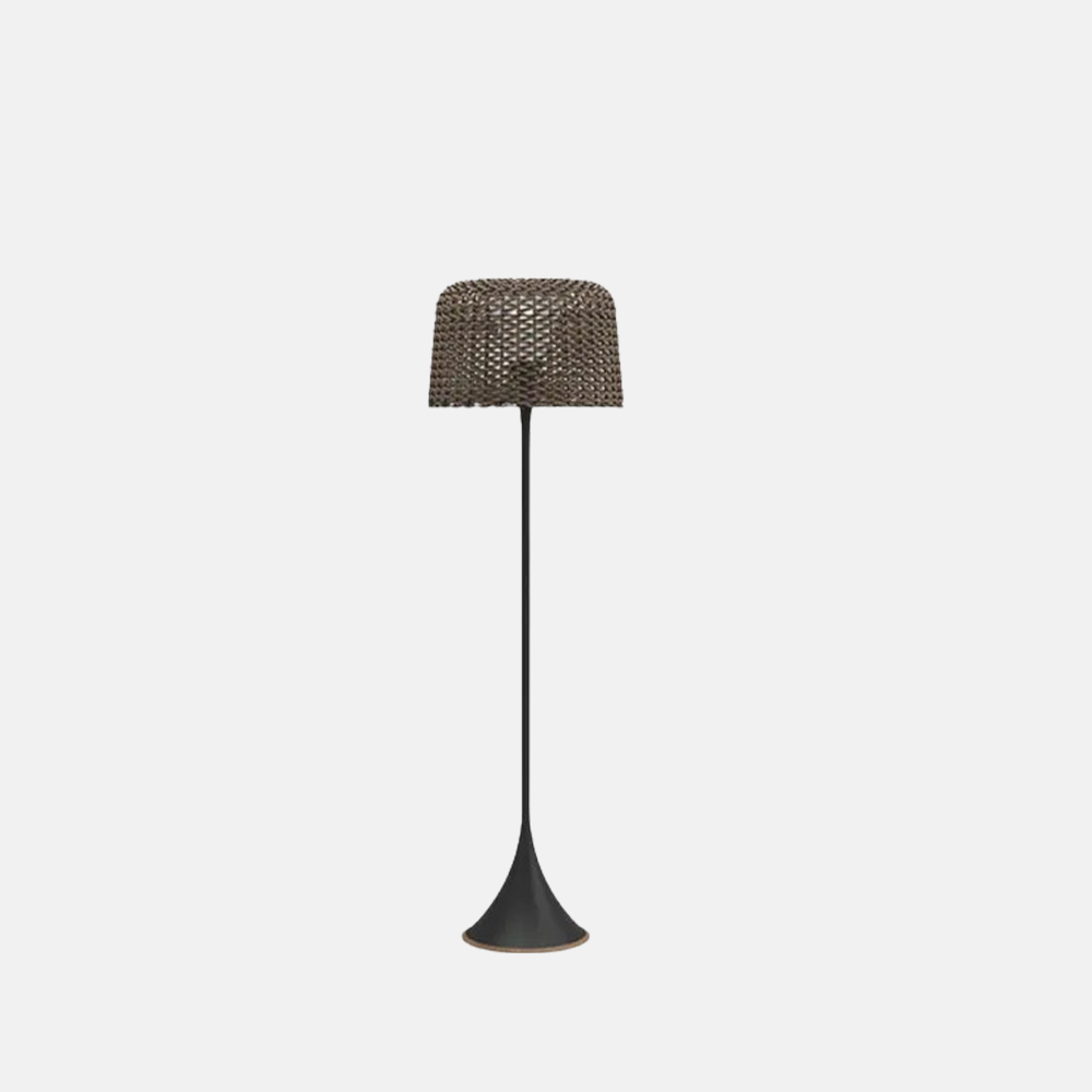 Vintage Hooded Outdoor Rattan Floor Lamp Balcony/Terrace 