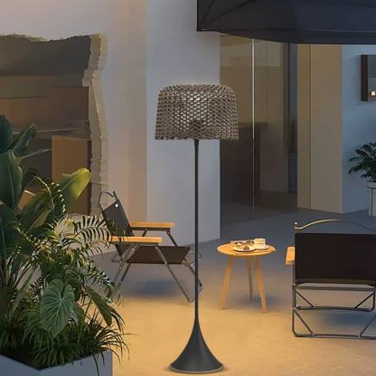 Vintage Hooded Outdoor Rattan Floor Lamp Balcony/Terrace 
