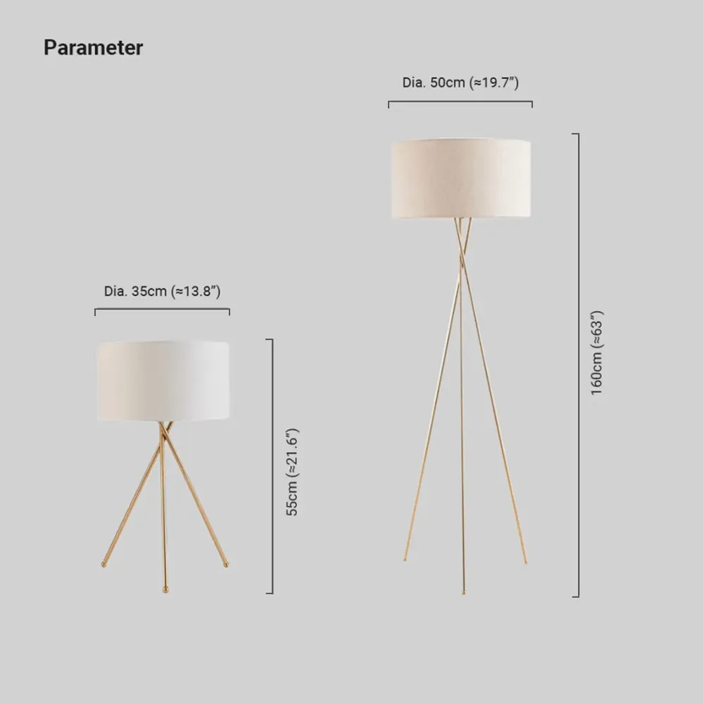 Unusual Metal Tripod Living Room Floor And Table Lamp Gold