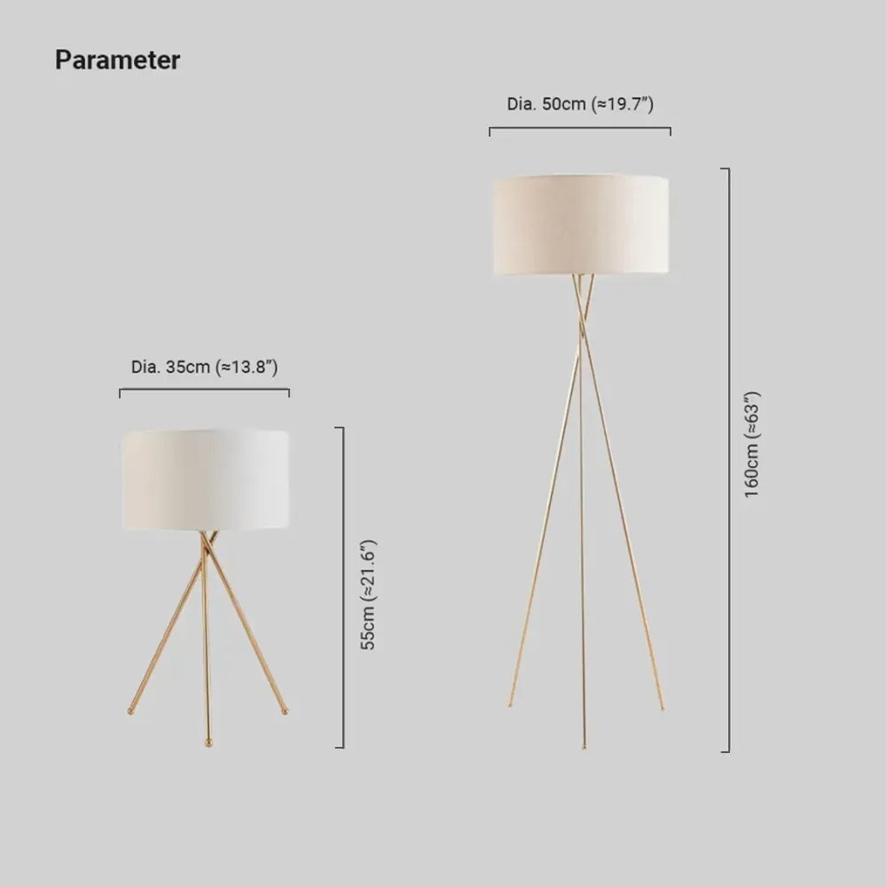 Unusual Metal Tripod Living Room Floor And Table Lamp Gold
