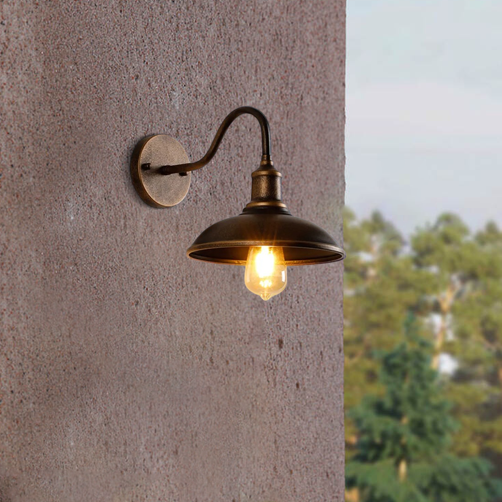 Vintage Metal Hooded Brass Wall Lamp Bathroom