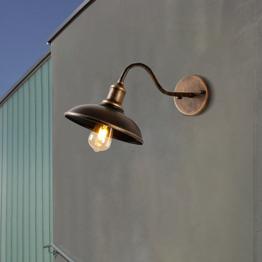 Vintage Metal Hooded Brass Wall Lamp Bathroom