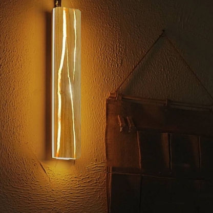 Modern Linear Square Wall Lamp Gold Wood Metal Riofu 
