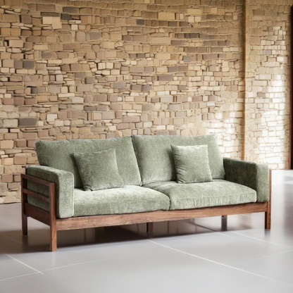 Mid Century Modern Green Chenille Sofa Living Room