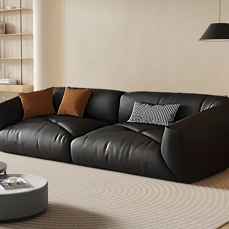 Modern Riofu Genuine Leather Black Sofa Living Room