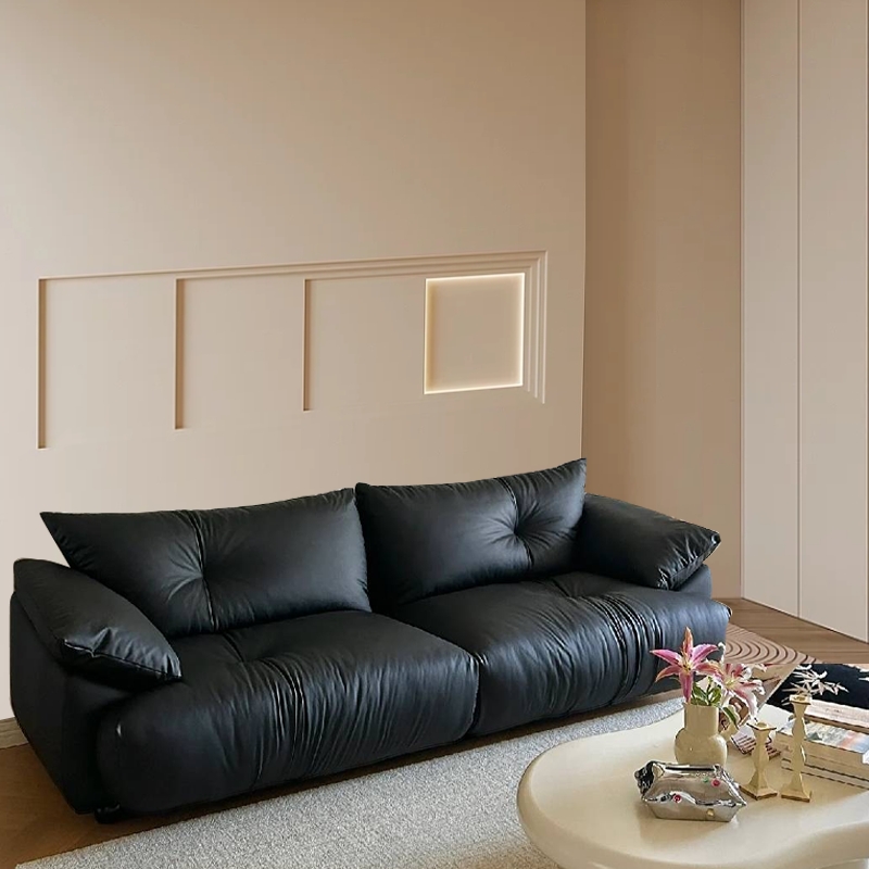 Modern Riofu Leathaire Black Sofa Living Room
