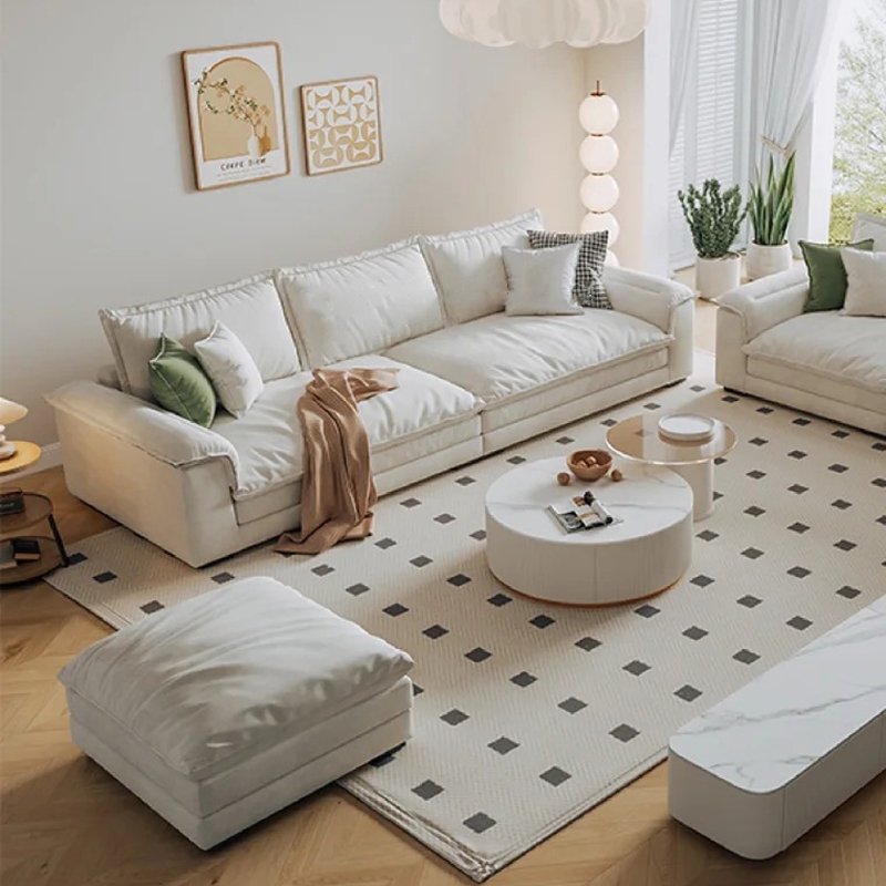 Nordic Cream Riofu Suede Solid Sofa Living Room