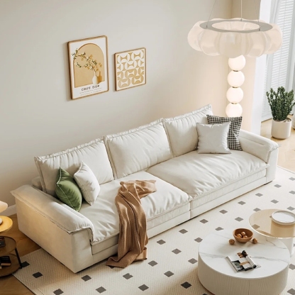 Nordic Cream Riofu Suede Solid Sofa Living Room