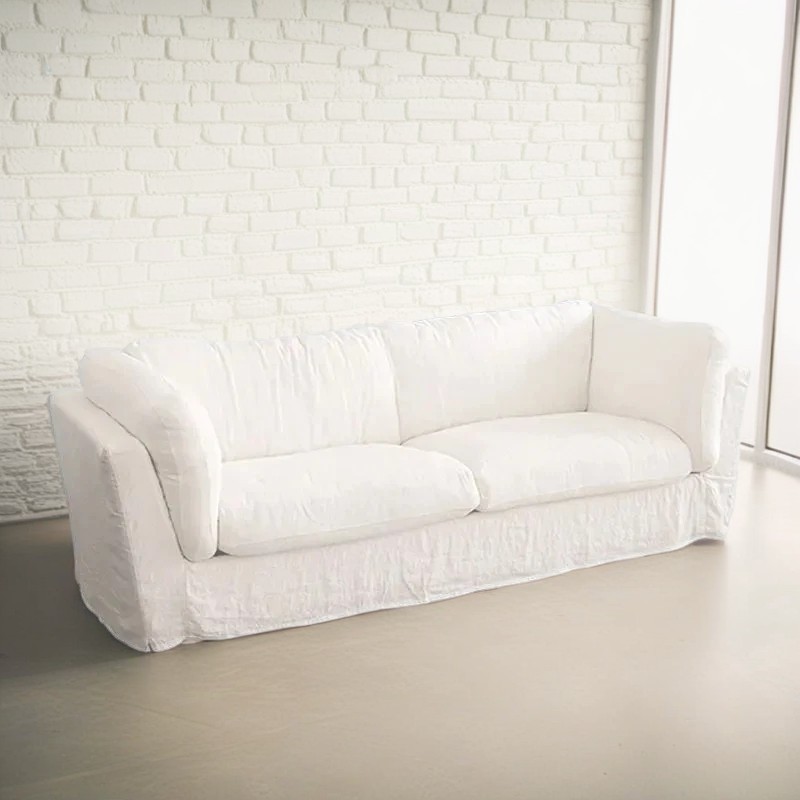 Modern White Linen Sofa Living Room