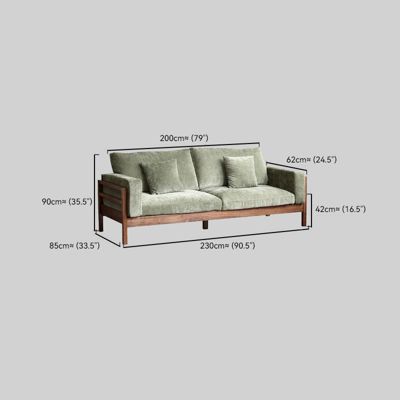 Mid Century Modern Green Chenille Sofa Living Room