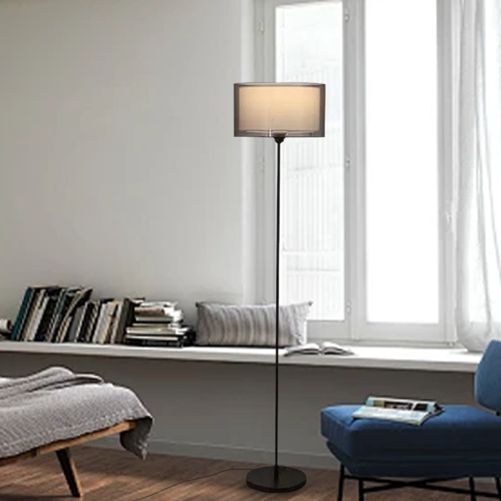 Unusual Metal Cylindrical Study Room Floor And Table Lamp Black-Black Black-White