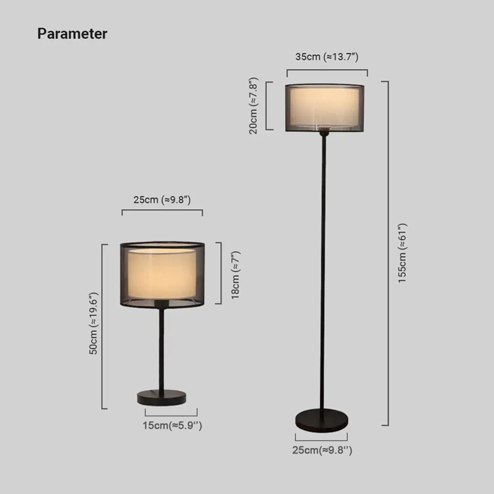 Unusual Metal Cylindrical Study Room Floor And Table Lamp Black-Black Black-White