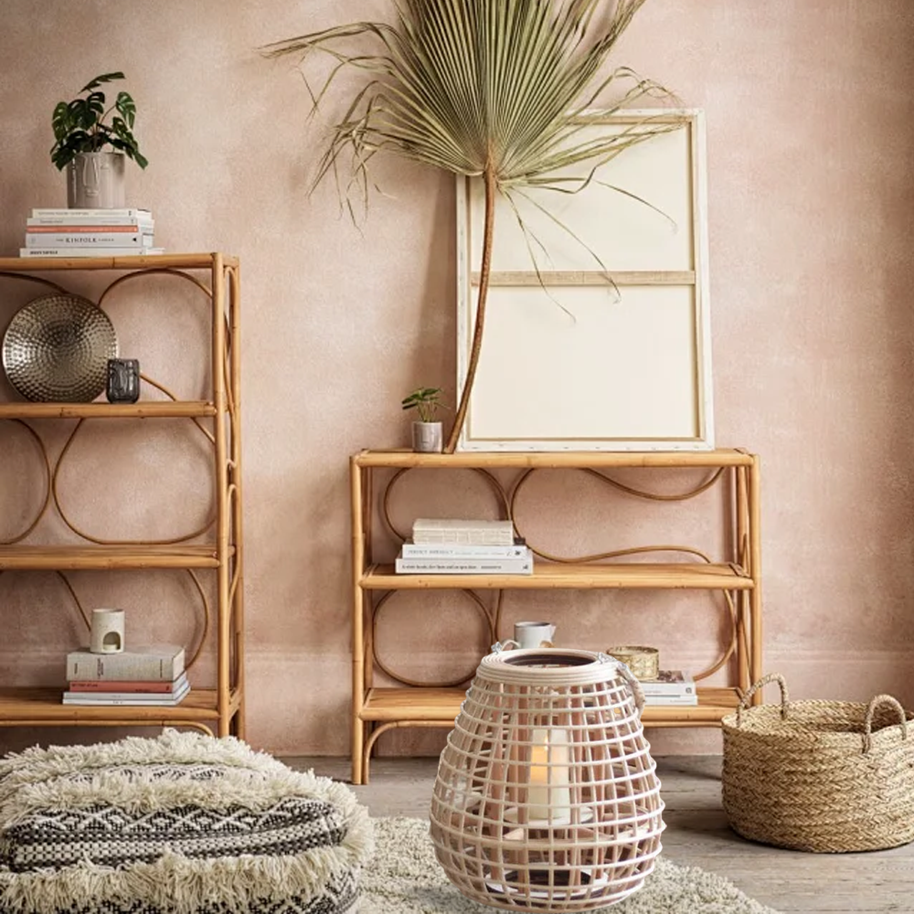 Farmhouse Rattan Egg-shaped Log Color Floor Lamp Bedroom