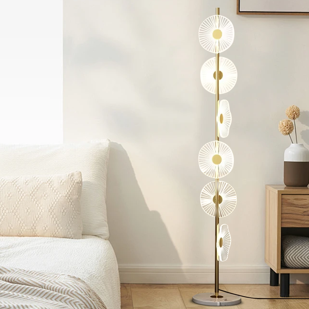 Art Deco Metal Acrylic Unusual Gold Floor Lamp Living Room