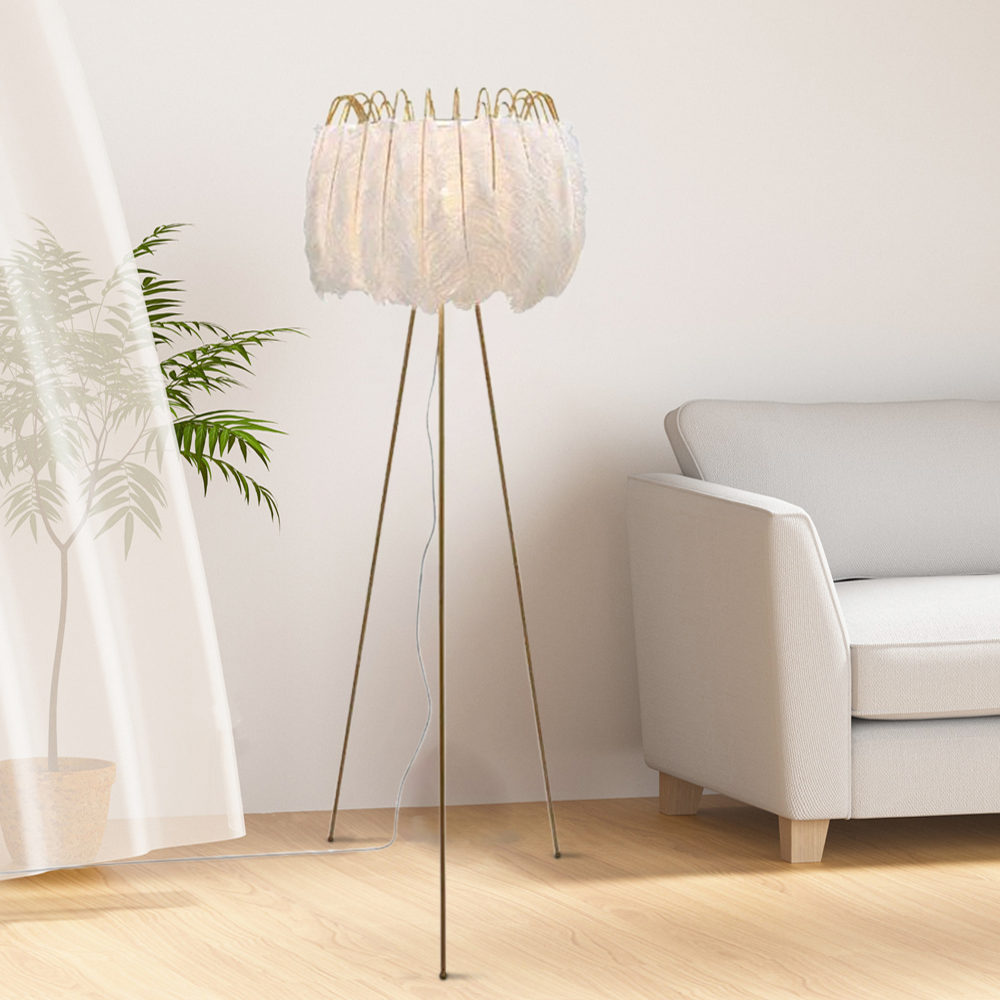 Modern Feather Shade Feather Tripod White Floor Lamp Table Lamp
