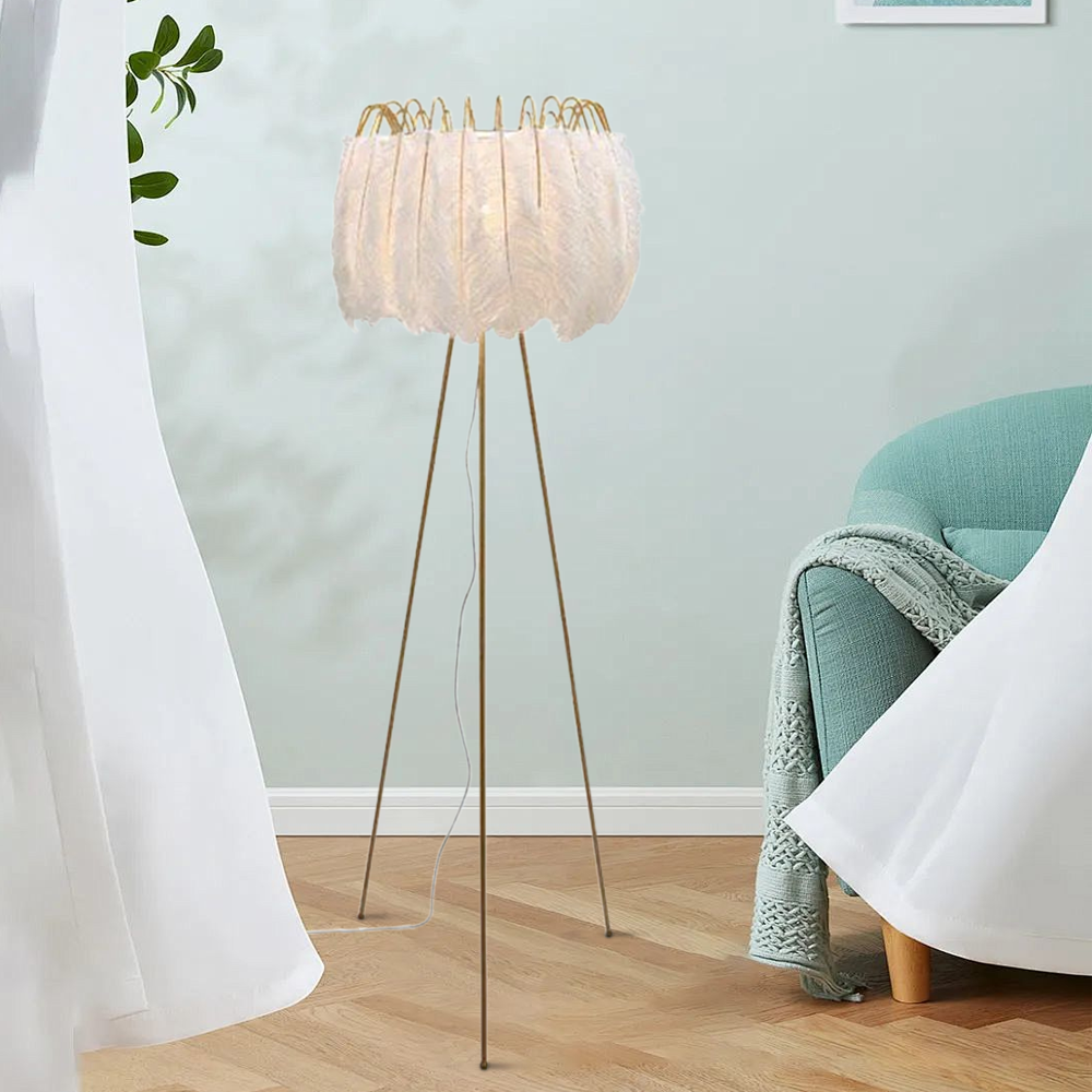 Modern Feather Shade Feather Tripod White Floor Lamp Table Lamp