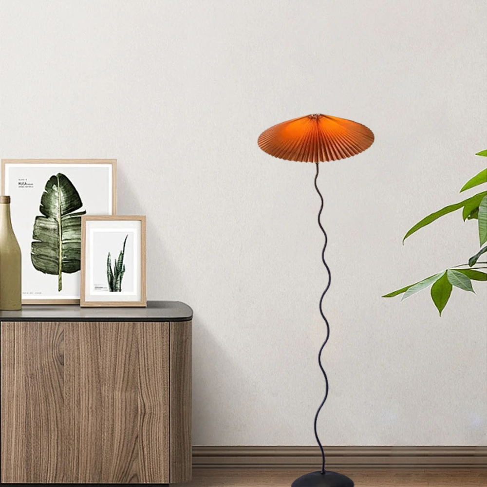 Modern Metal Fabric Orange Red White Floor Lamp Bedroom
