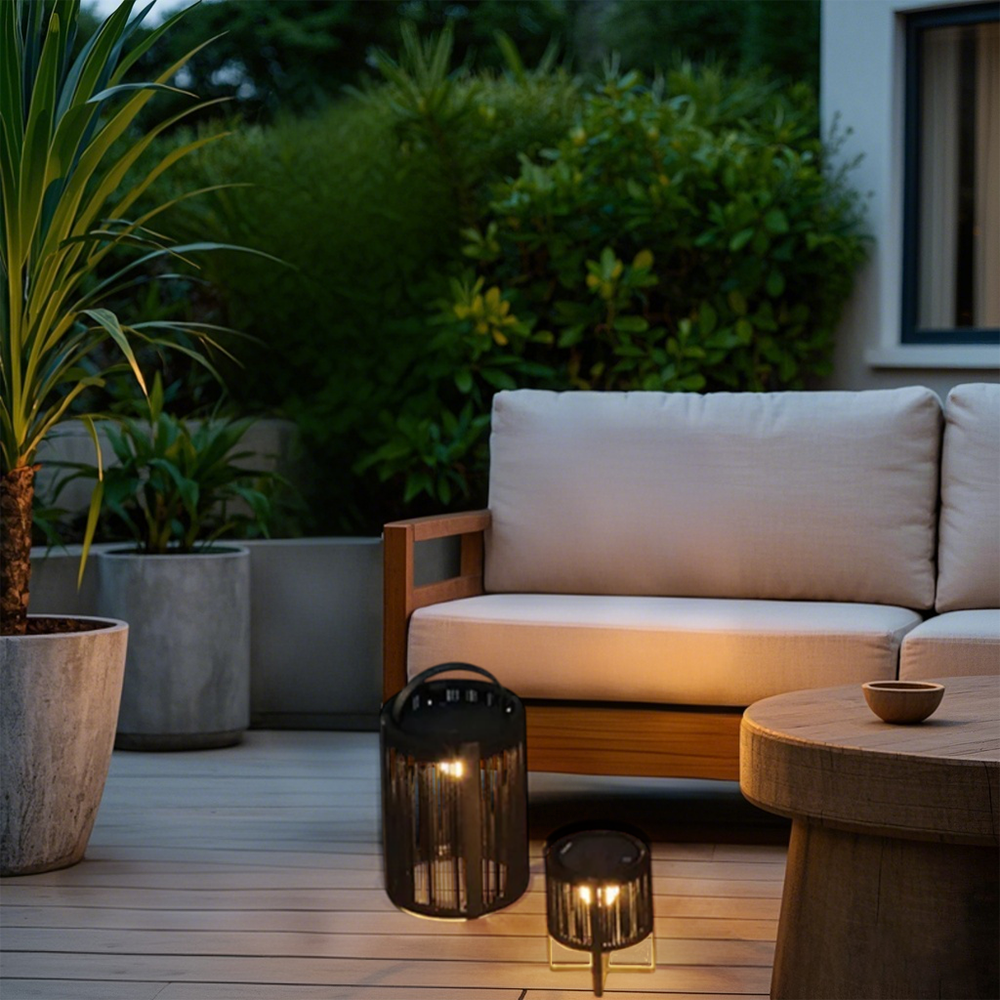 Modern Metal Fiber Lantern Black Floor Lamp Outdoor