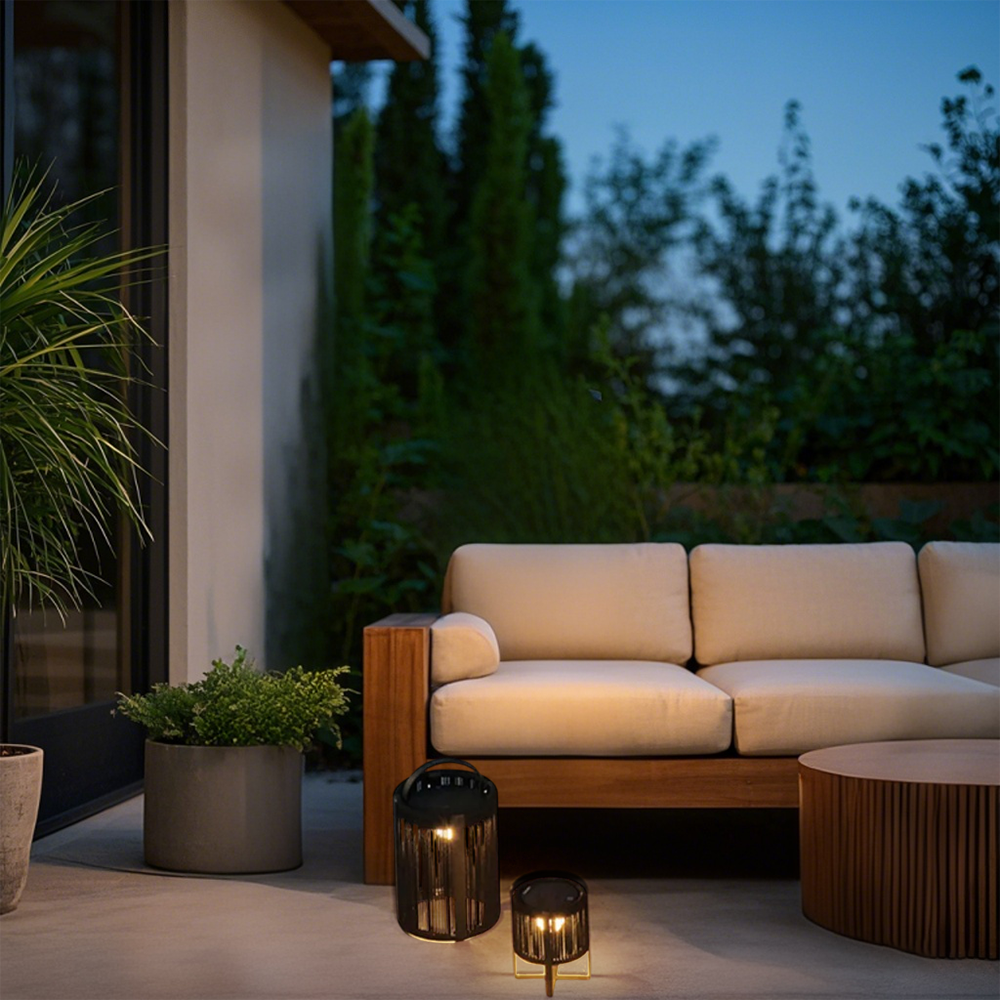 Modern Metal Fiber Lantern Black Floor Lamp Outdoor
