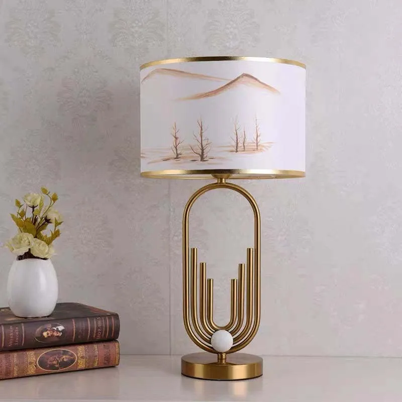 Modern Metal Lantern Gold Table Lamp Living Room