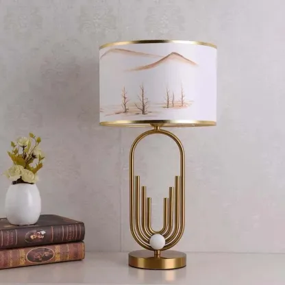 Modern Metal Lantern Gold Table Lamp Living Room
