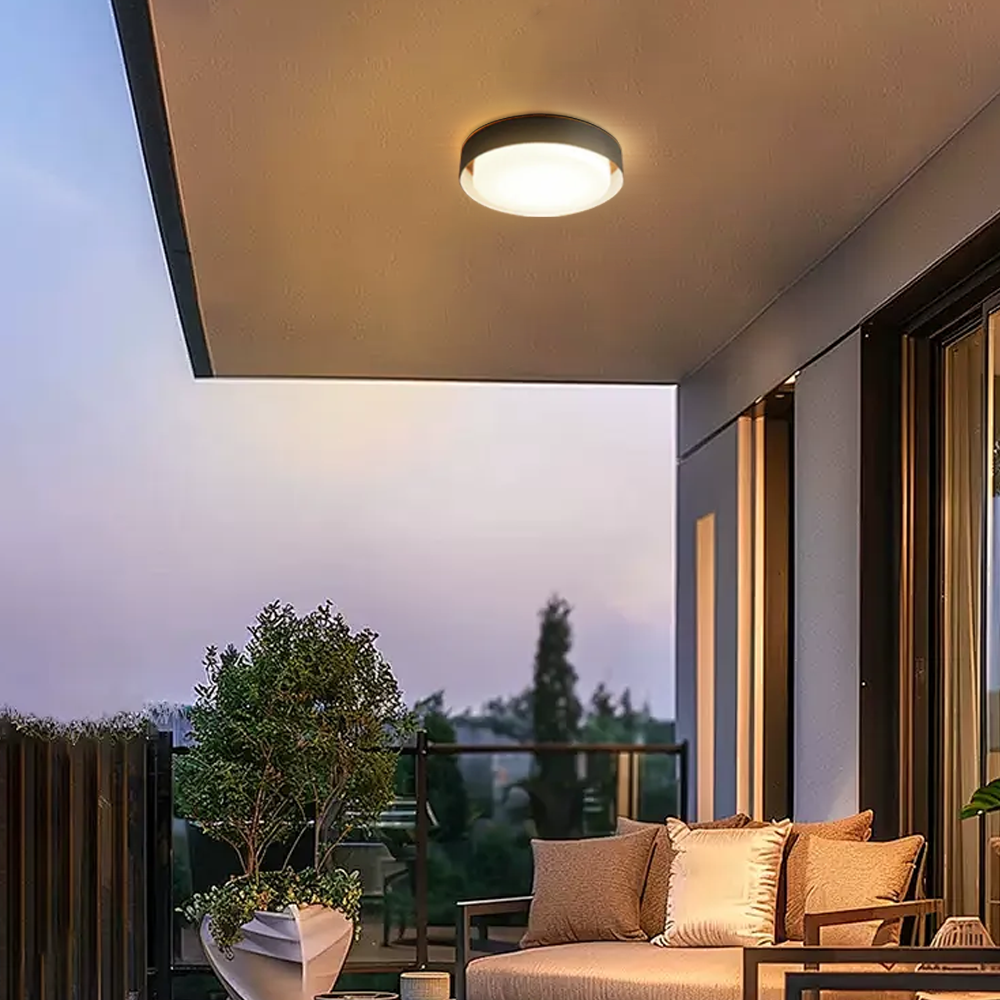 Modern Metal Acrylic Round Black Outdoor Ceiling Light Porch