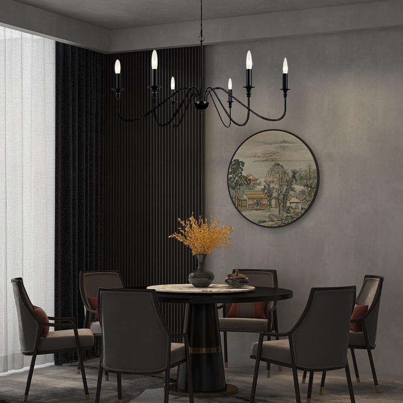 Retro Branch Pendant Light Black Gold Metal Riofu 