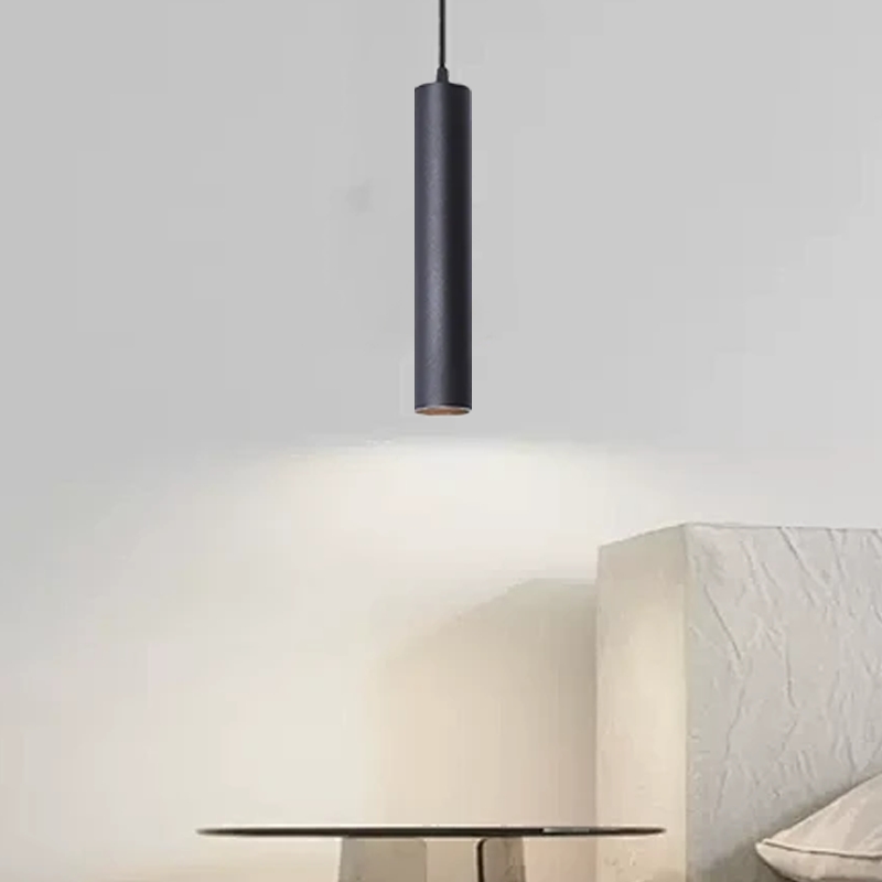 Minimalist Straight Pendant Light Black Metal Riofu 